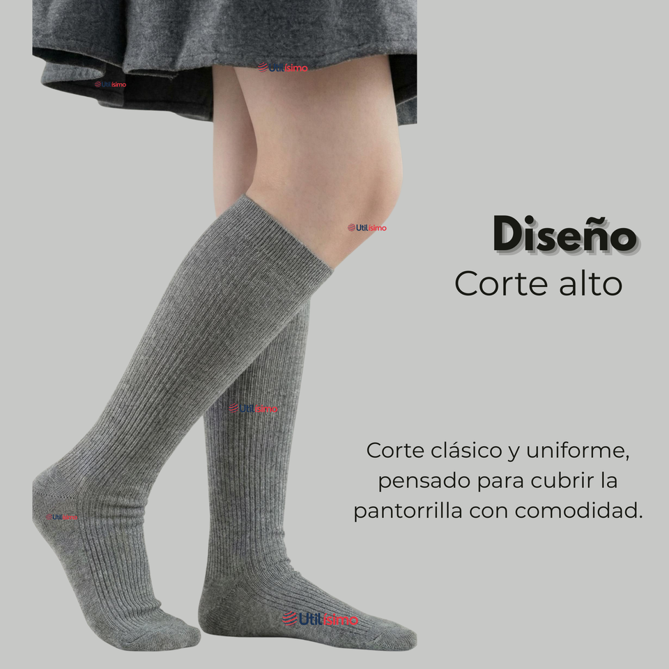 Pack 3 Calcetínes Escolares Largo Bambú Gris Niñas