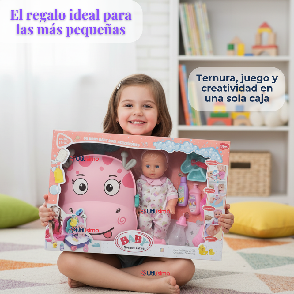 Muñeca Bebe Juguete Con Set Para Baño Con Accesorios