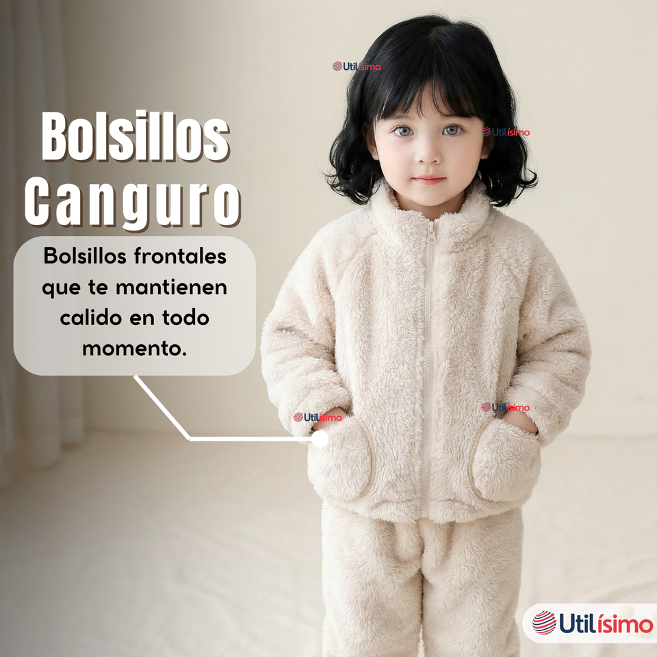 Conjunto 2 Piezas Buzo Polerón Pantalón Bebe Niña Poliéster Beige