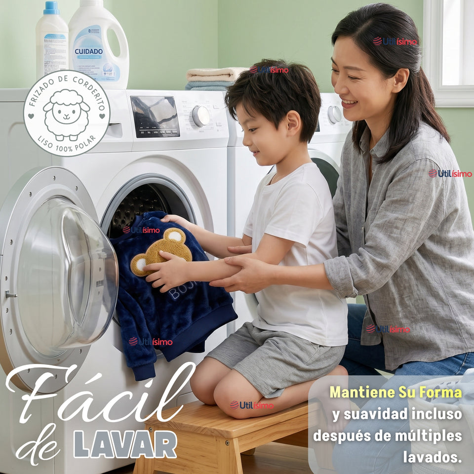 Conjunto Buzo Polerón Frizado Niños Bebes Corderito Liso 2 Piezas