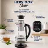 Hervidor eléctrico de vidrio Oster con Selector de temperatura e infusor de té BVSTKT8990