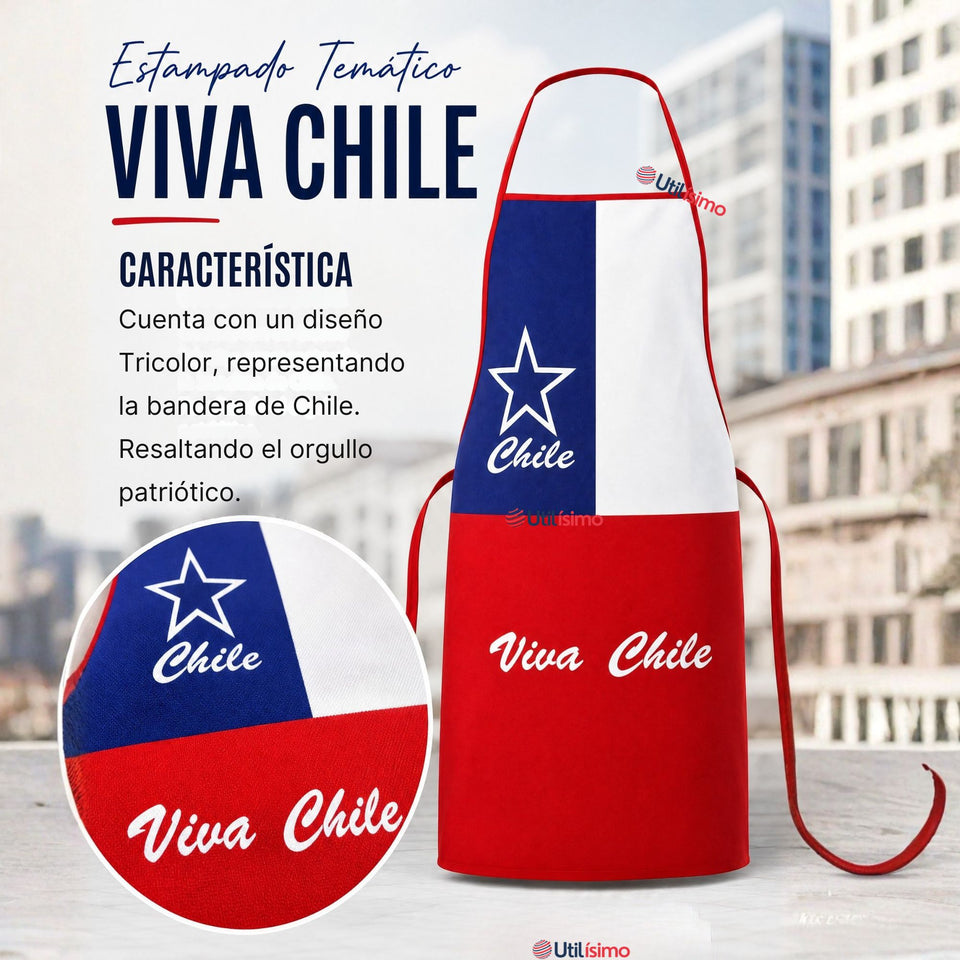Pack 3 Delantales Pechera Viva Chile Bandera Chile Fiestas Patrias (Copia)