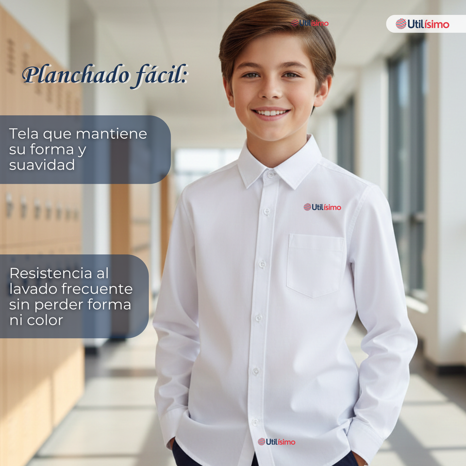 Camisa Colegio Escolar Manga Larga Para Niños