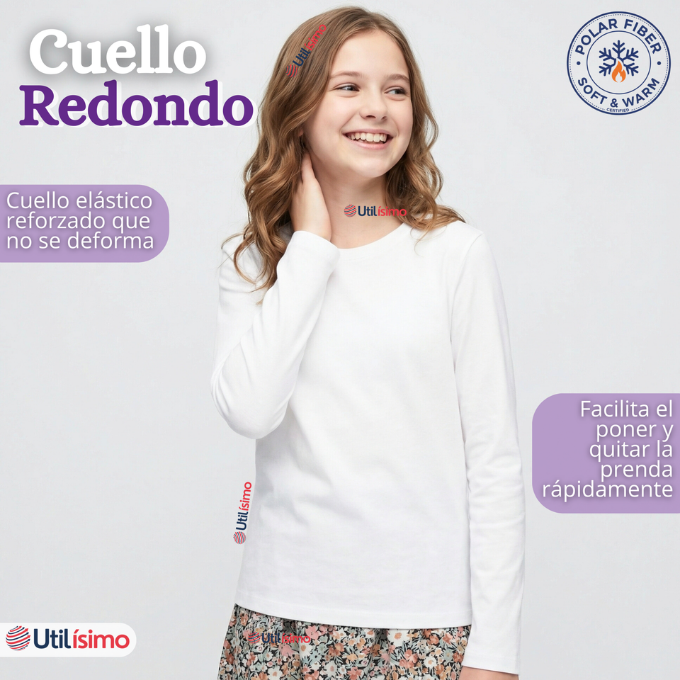 Pack 6 Poleras Camisetas Polar Primera Capa Cuello Redondo Manga Larga Colores Surtido Niña