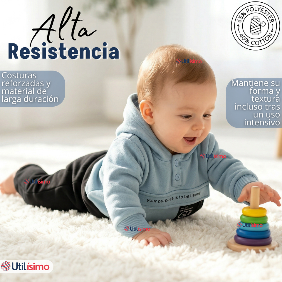Conjunto 2 Piezas Buzo Pantalón Y Polerón Con Capucha Azul Bebé Niño