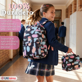 Mochila Escolar + Estuche + Lonchera 43cm Tela Oxford Azul Celeste Niña