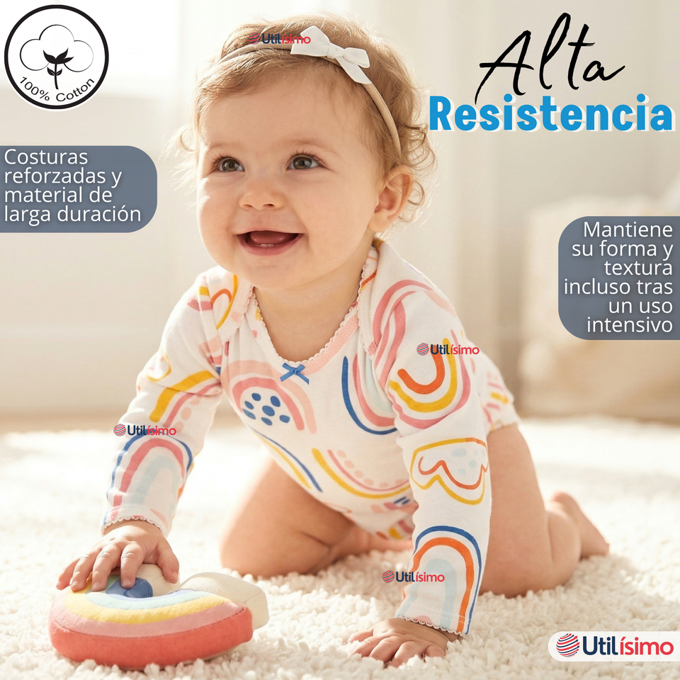 Conjunto 3 Piezas Buzo Pantalón Polerón Body De Algodón Azul Arcoiris Bebé Niña