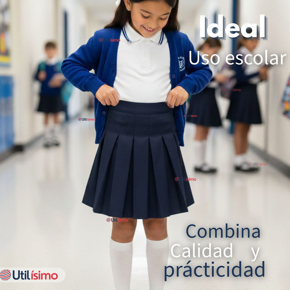 Falda Escolar Color Azul Uniforme Para Niñas