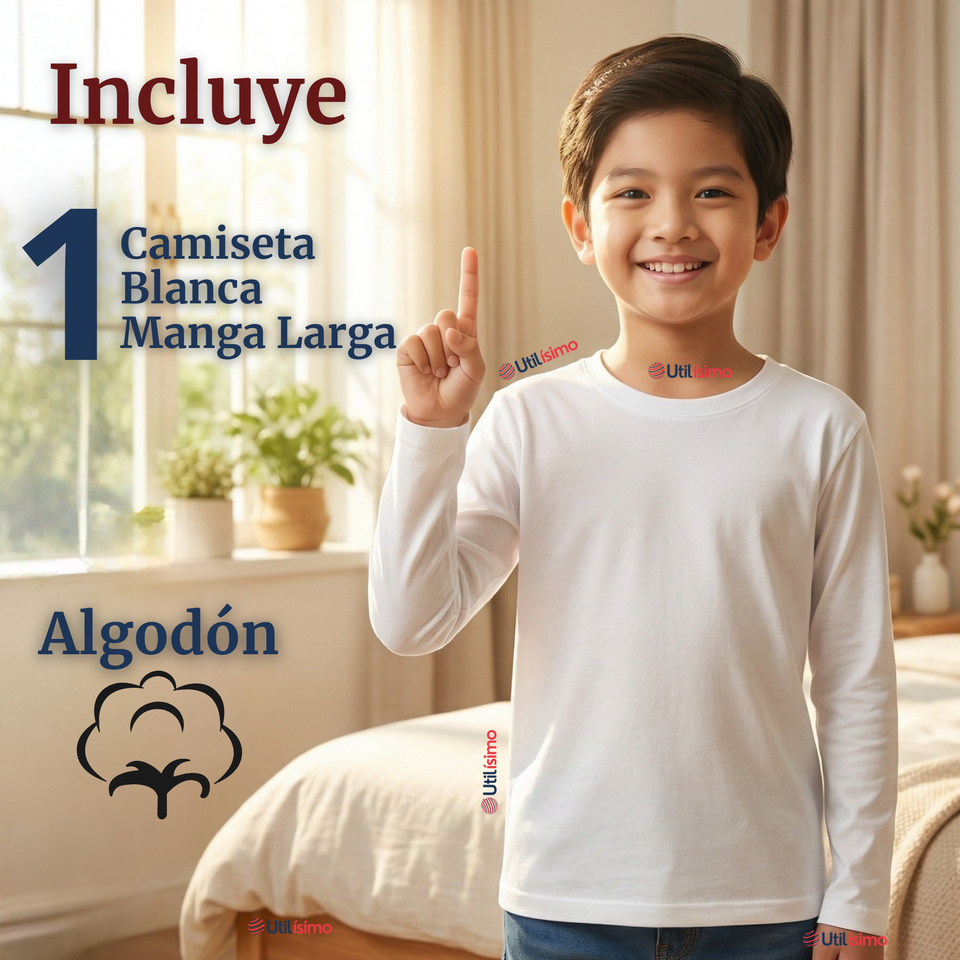 Camiseta Algodón Manga Larga Polera Primera Capa Blanco Niño
