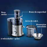 Oster® Extractor de Jugos, con 2 Velocidades + Pulso, y Fácil de Limpiar, Negro y Plateado, FPSTJE320S