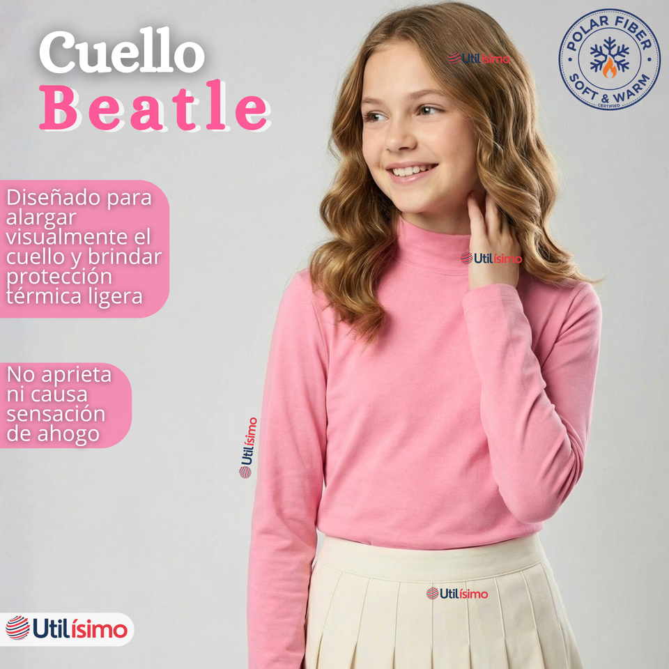 Pack 3 Poleras Camisetas Polar Primera Capa Cuello Beatle Manga Larga Colores Surtido Niña