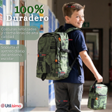 Mochila Escolar + Estuche + Lonchera 49cm Tela Oxford Verde Militar Niño