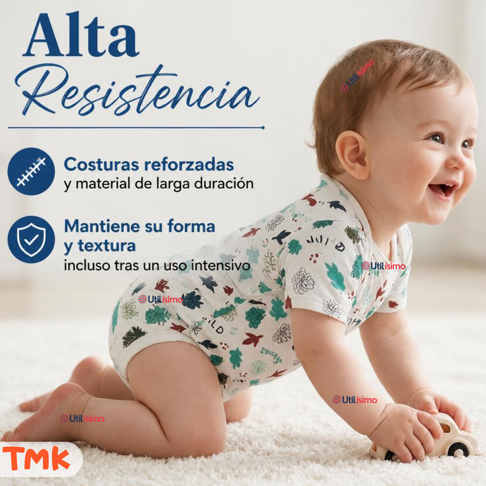Pack 5 Bodys Manga Corta %100 Algodón Tedmimak Niño Blue Croc Jungle