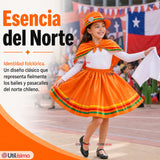 Traje Nortino Niña 3 piezas Naranja Baile Típico Fiestas Patrias