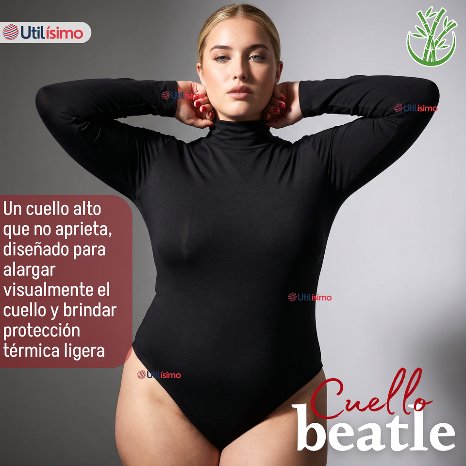 Pack 3 Bodys Manga Larga Bambú Cuello Alto Beatle Mujer Negro