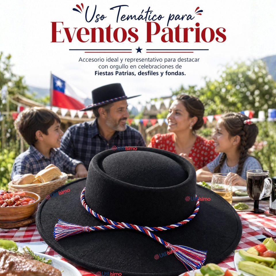 Sombrero Huaso Negro Tradicional Bandera Chile Fiestas Patrias