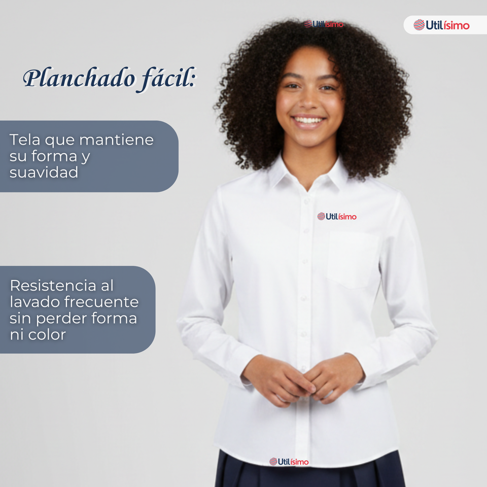 Pack 3 Camisas Blusas Escolares Blanca Manga Larga Colegio Para Niñas y Juvenil