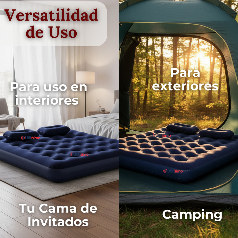 Colchón Inflable 2 Plazas Camping Más Inflador Y Dos Almohadas Bestway