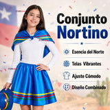 Traje Nortino Niña Azul 4 Piezas Con Polera Baile Típico Fiestas Patrias