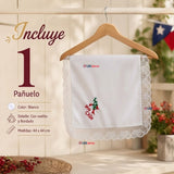 Pañuelo Cueca Bordado Viva Chile Con Encaje 44x44cm