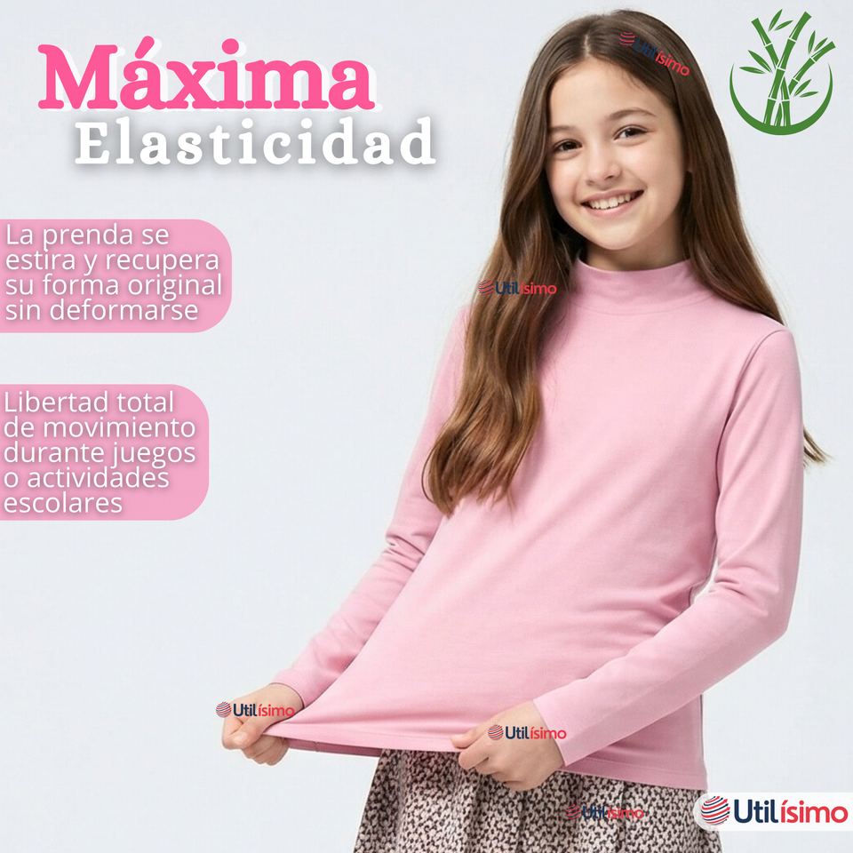 Pack 3 Poleras Camisetas Bambú Cuello Beatle Primera Capa Manga Larga Colores Surtido Niña