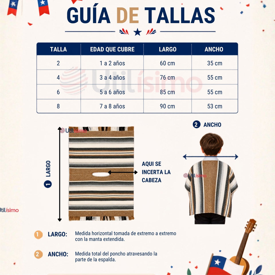 Poncho Manta Mapuche Con Trarilonco Niño Fiestas Patrias