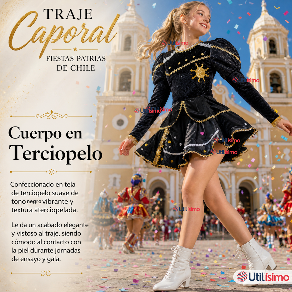 Traje Caporal Típico Tradicional Negro 2 Piezas Juvenil Fiestas Patrias