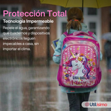Mochila Bolso Escolar Diseño 3D + Estuche + Lonchera 40Cm Niña Tela Oxford Unicorn Love