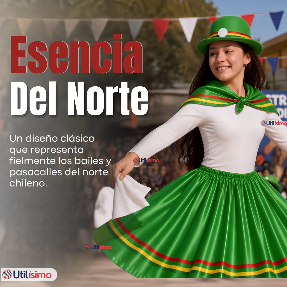 Traje Nortino Niña 3 Piezas Verde Baile Típico Fiestas Patrias