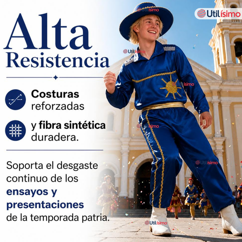 Traje Caporal Típico Completo Con Sombrero Azul Hombre Fiestas Patrias
