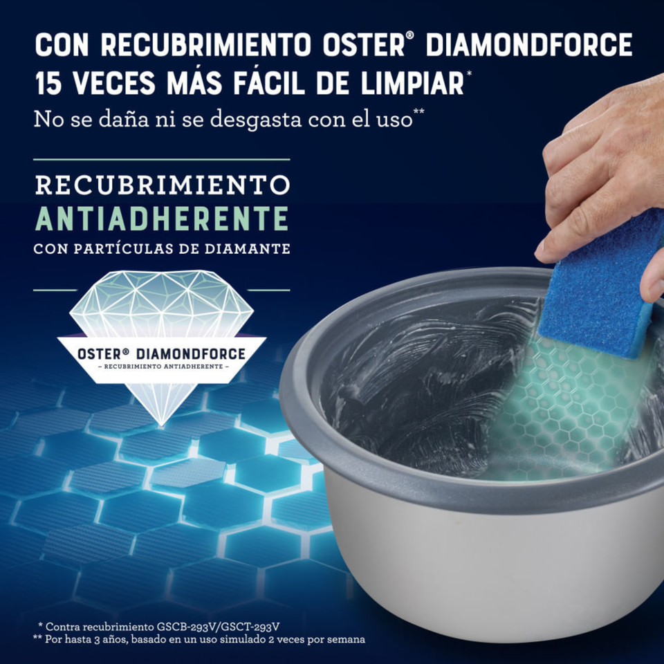 Oster Arrocera 3 en 1, 10 Tazas de Capacidad Función de Sofrito, Vaporera, Recubrimiento Antiadherente Oster DiamondForce, CKSTRC10DFSKE