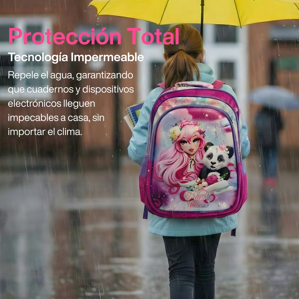Mochila Bolso Escolar Diseño 3D + Estuche + Lonchera 40Cm Niña Tela Oxford Friends Forever