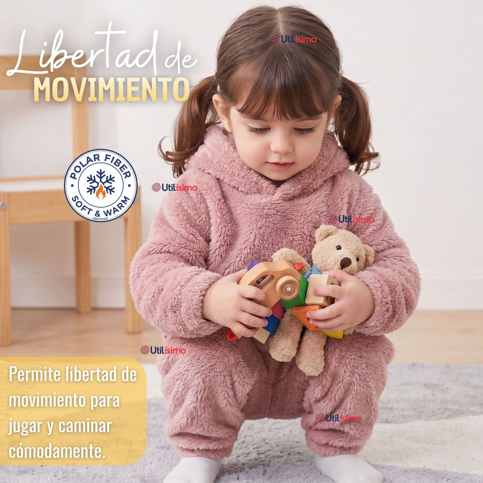 Buzo Polerón Conjunto Polar Niña Capucha Orejitas Rosa