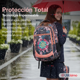 Mochila Bolso Escolar + Estuche + Lonchera 45Cm Niña Tela Oxford Night Blossom