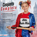 Disfraz Harley Quinn Azul y Rojo Metalizado Cosplay Juvenil