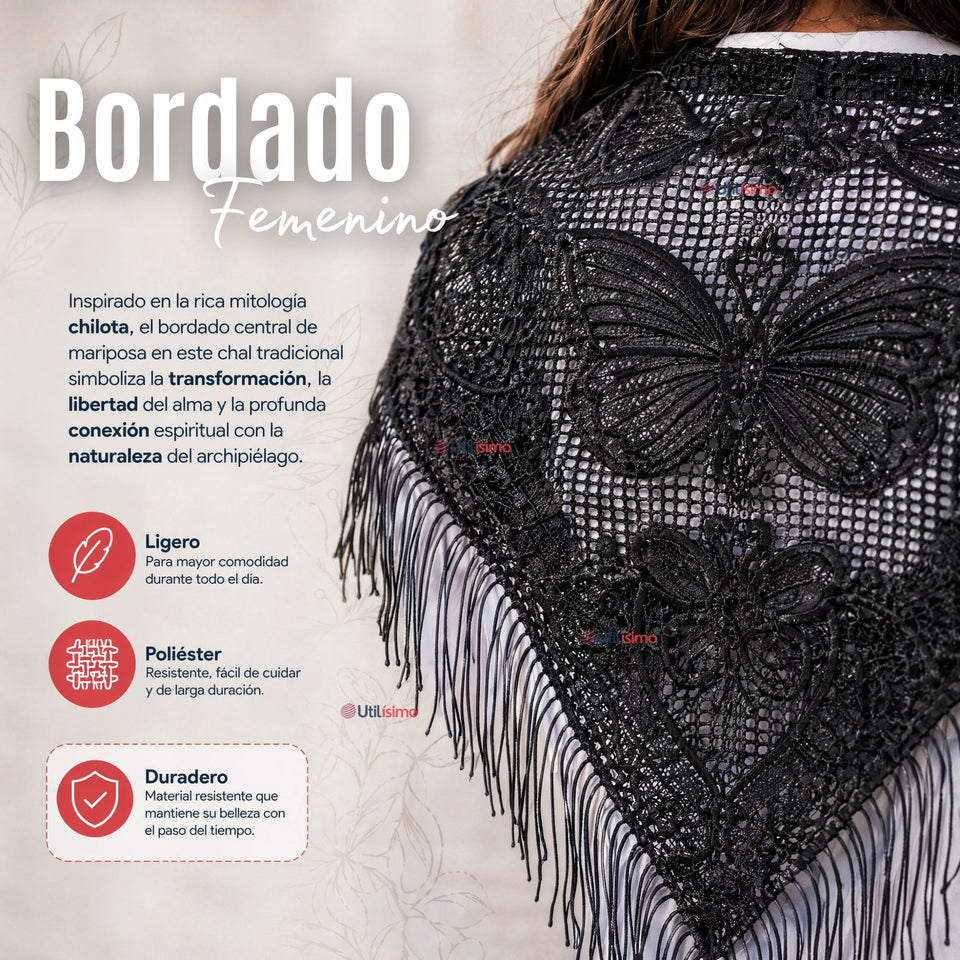 Traje Chilote Niña Negro Fiestas Patrias 3 Piezas Tradicional Chilota
