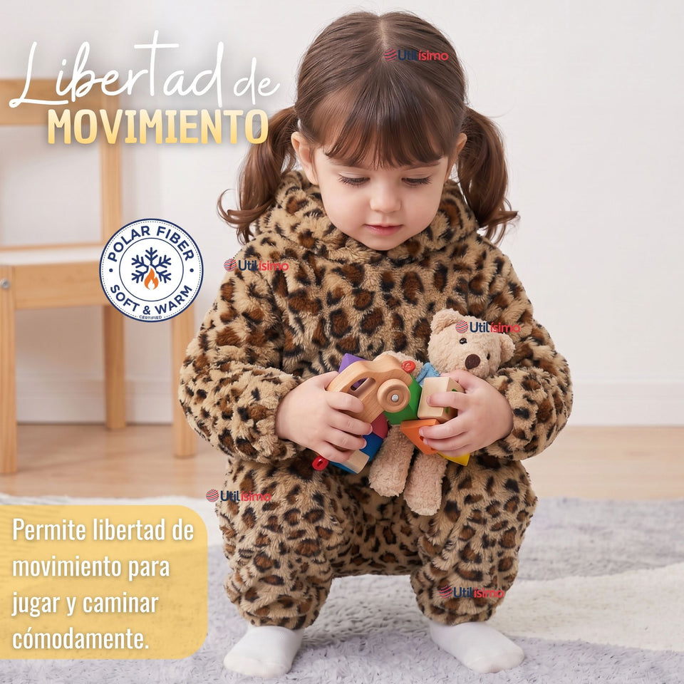 Buzo Polerón Conjunto Polar Niña Con Capucha Animal Print