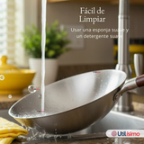 Sartén Wok De Hierro Concavo Con Mango 34cm Plateado