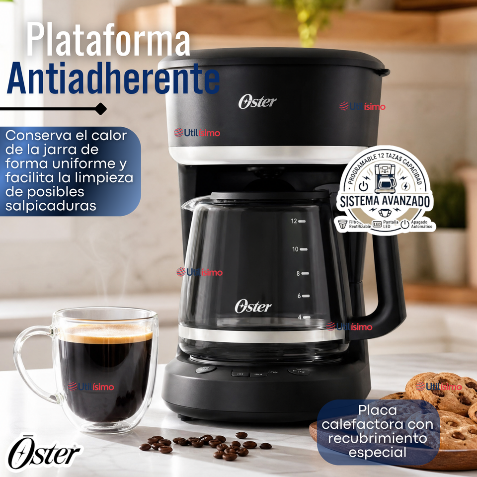 Cafetera de goteo Oster® de 12 tazas programable con filtro reutilizable Negro BVSTDCP121B