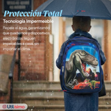 Mochila Escolar Bolso Con Efecto 3D Estuche + Lonchera 40Cm Tela Oxford Niño Dinosaur