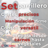 Kit Parrillero 3 Piezas Pinza Espátula Tenedor Para Asados Mango Madera Acero Inoxidable