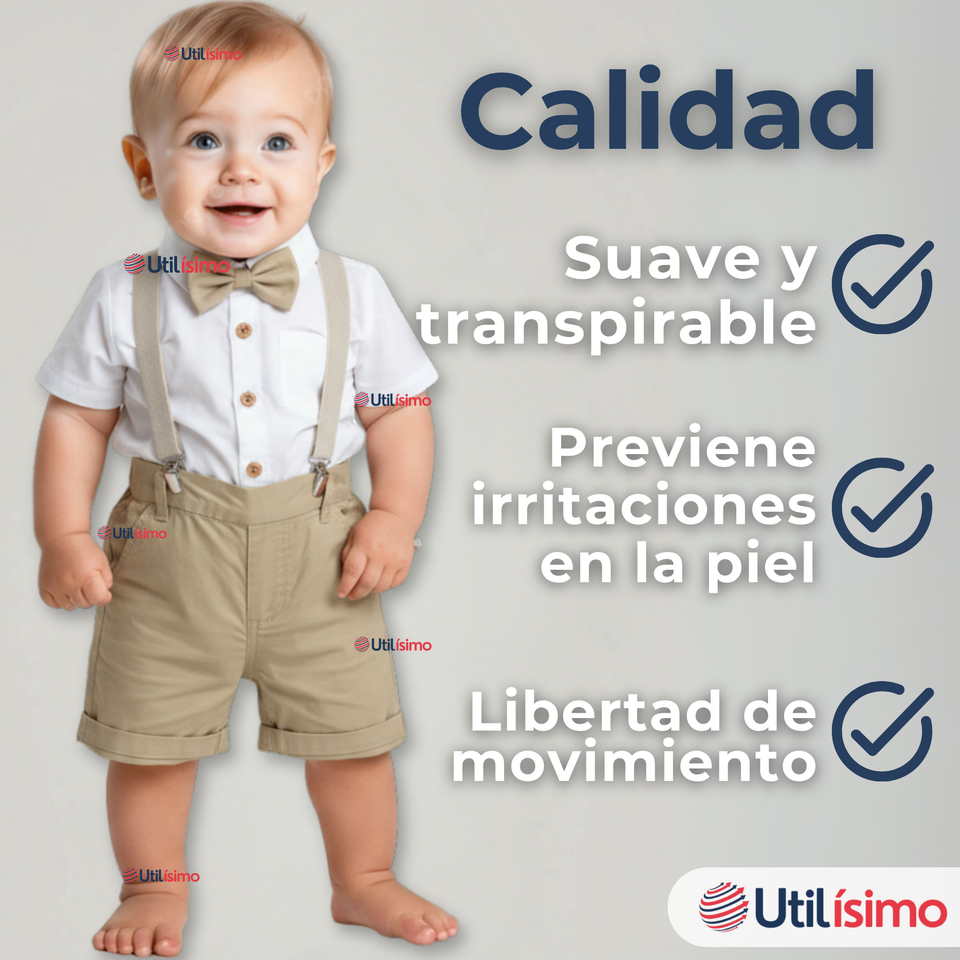 Conjunto De Vestir Con Tirantes Camisa Pantalón Corto Algodón Niño