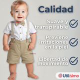 Conjunto De Vestir Con Tirantes Camisa Pantalón Corto Algodón Niño