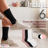 Pack 6 Pares Calcetines Diabéticos Mujer Algodón Suave Colores Surtidos Protección