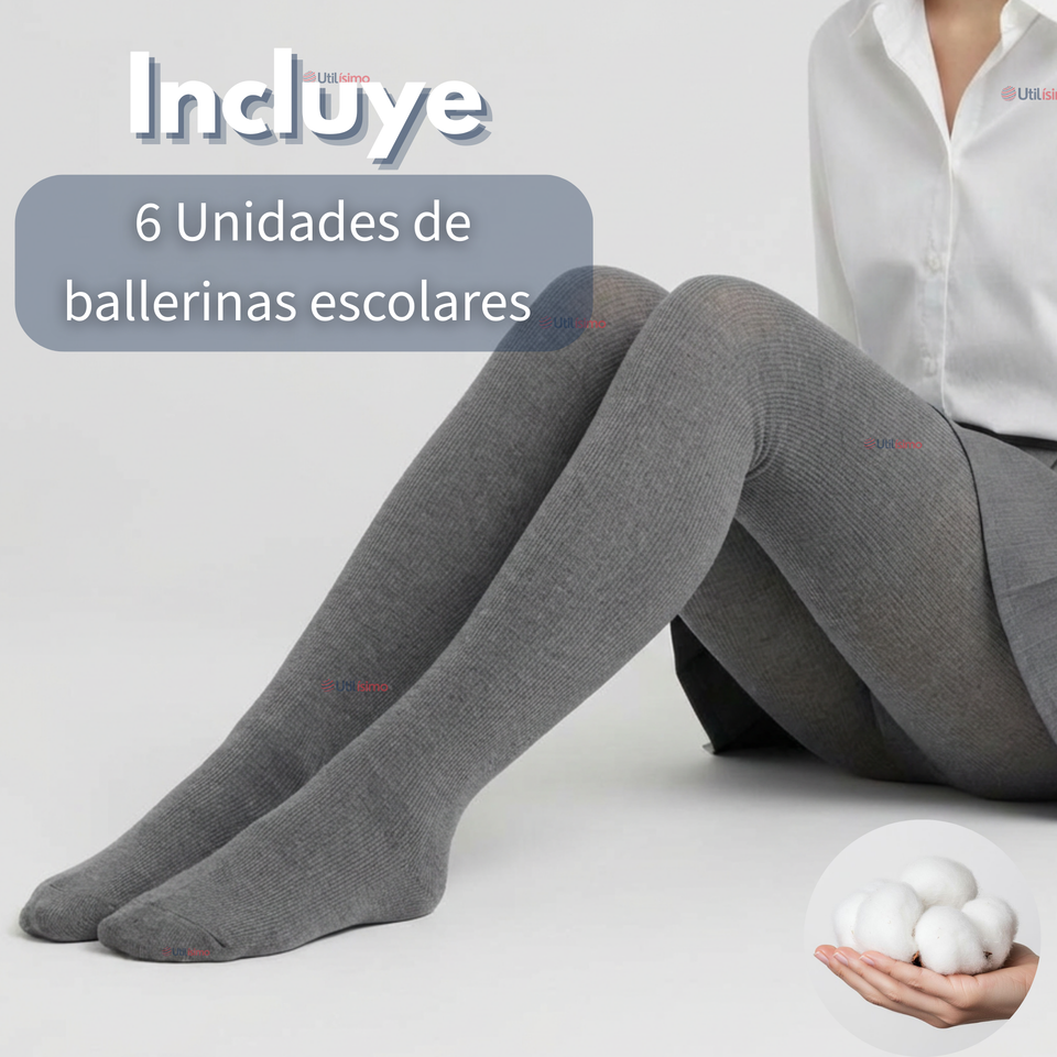 Pack 6 Panty Ballerinas Elasticadas Escolares Niña Algodón Gris