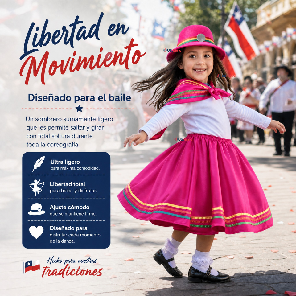 Sombrero Nortino Niña Gorro Fucsia Baile Típico Fiestas Patrias