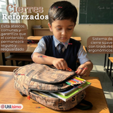 Mochila Escolar + Estuche + Lonchera 49cm Tela Oxford Cafe Claro Niño