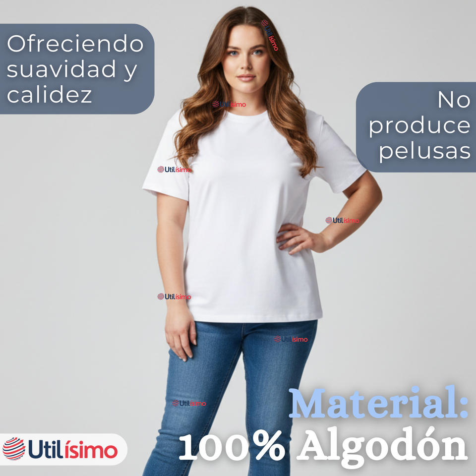 Camiseta Polera 100% Algodón Básica Lisa Elástica Mujer Blanco