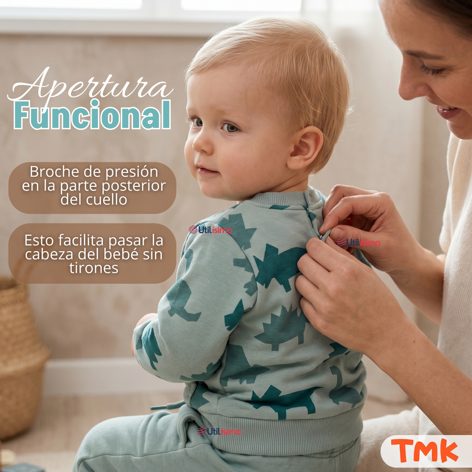 Conjunto Buzo Polerón 2 Piezas Bebé Niño Estampado Dinosaur