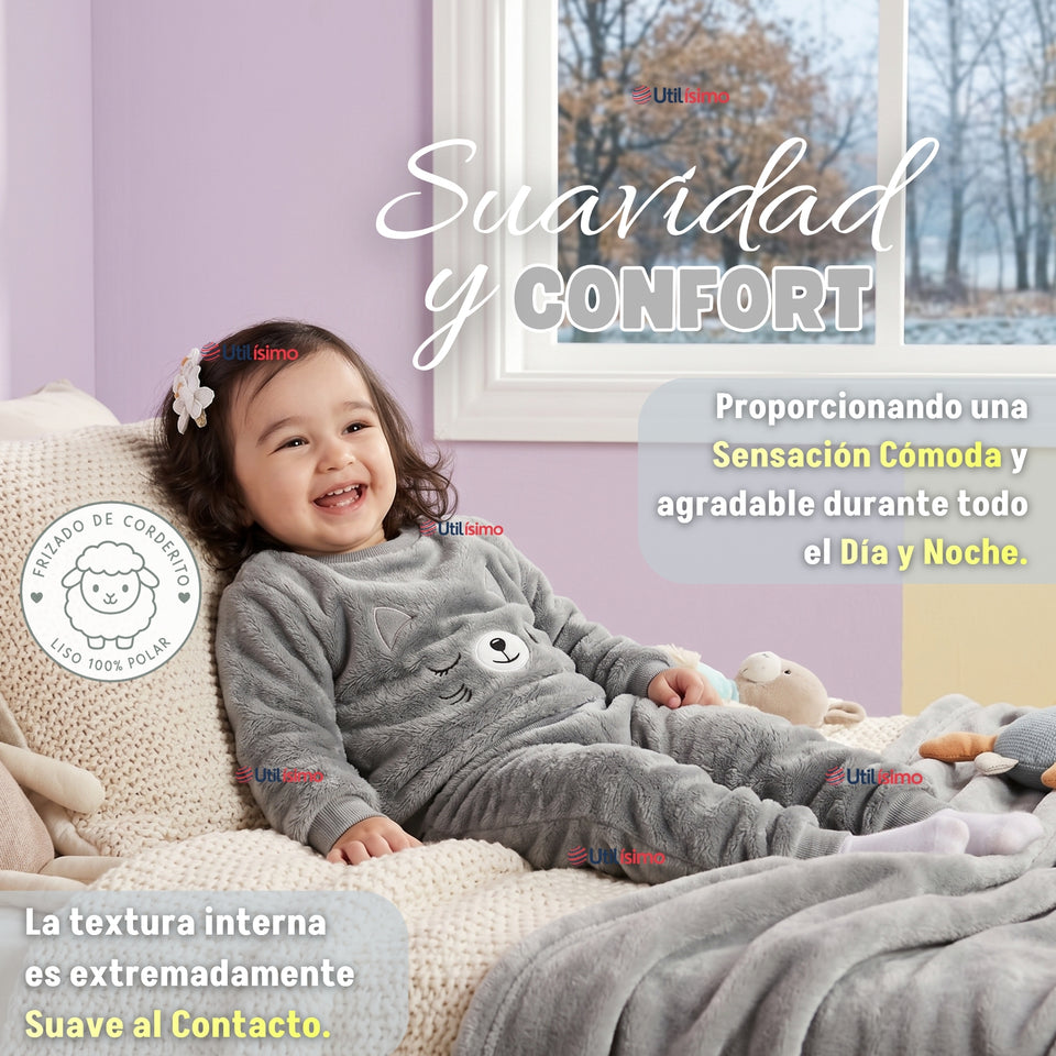 Conjunto Buzo Polerón Frizado Niños Bebes Corderito Liso 2 Piezas